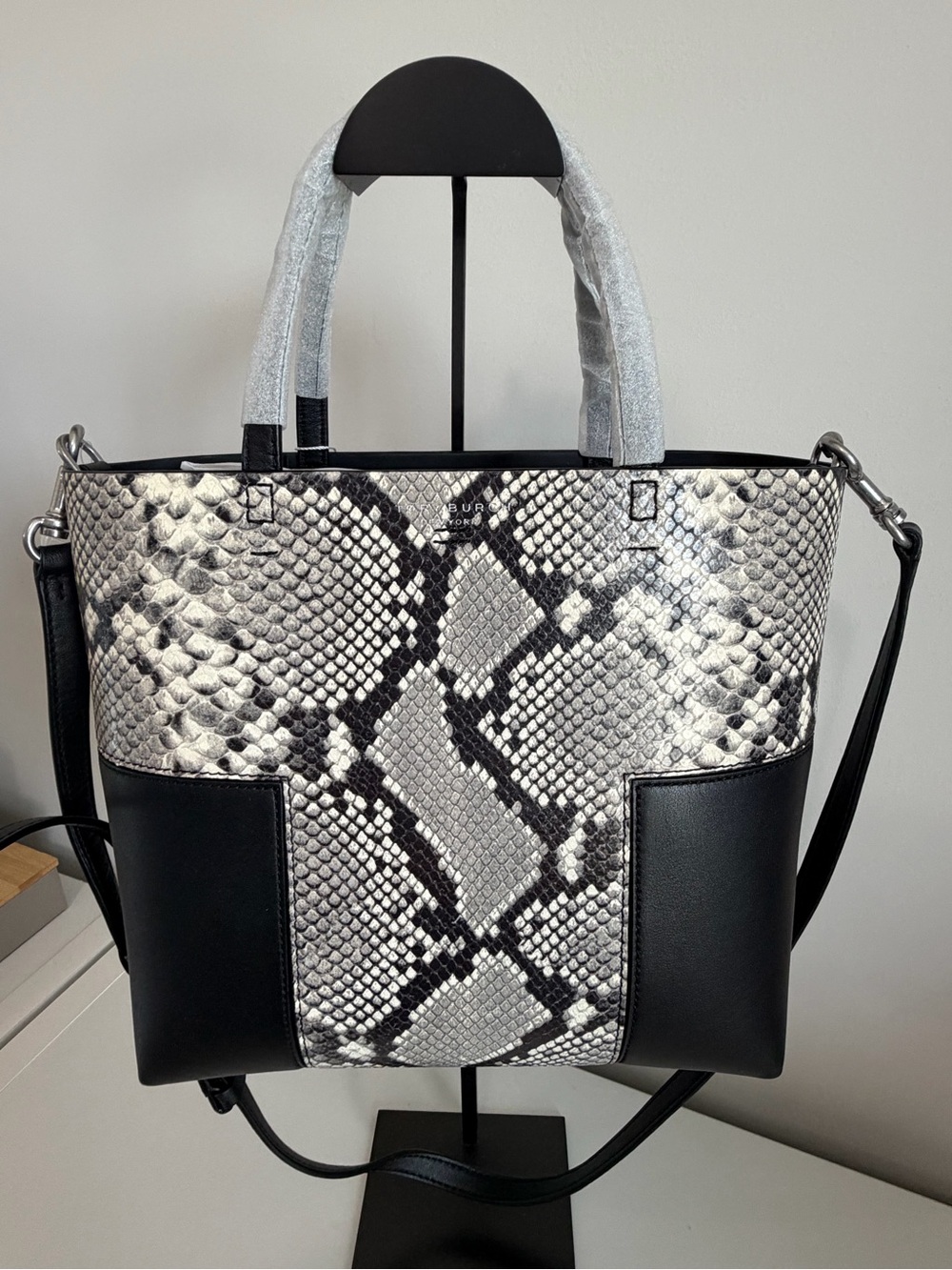 Tory Burch Block-T Embossed Mini Tote with Black Trim